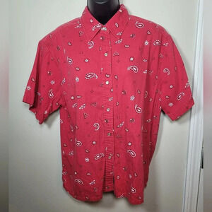 Vintage Mandal Bay Oversized Pearl Snap Bandanna Paisley Print Shirt sz S